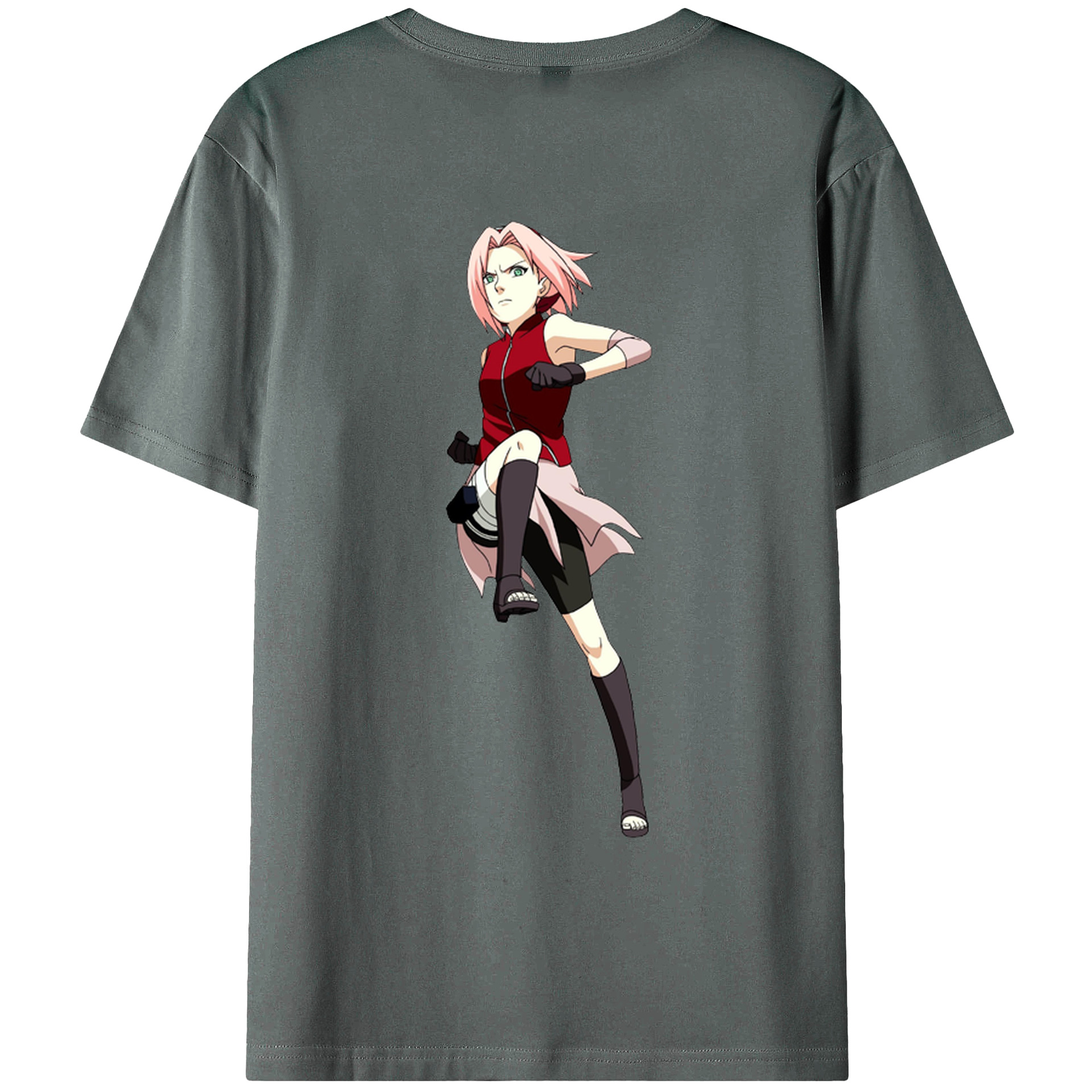 （画像用） NARUTO -ナルト- 春野サクラ Haruno Sakura 綿100％ メンズ半袖Tシャツ（バックプリント） 通気性